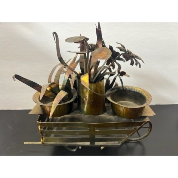 Vintage Tin Cart with Flowers Hand Made Metal Decor - Picture 6 of 8